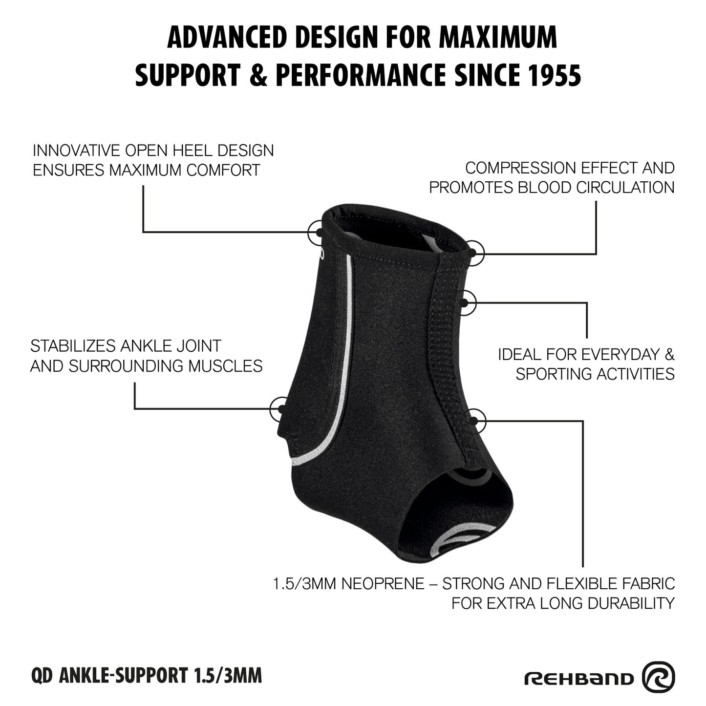 Rehband QD Ankle Support 1.5/3mm Black