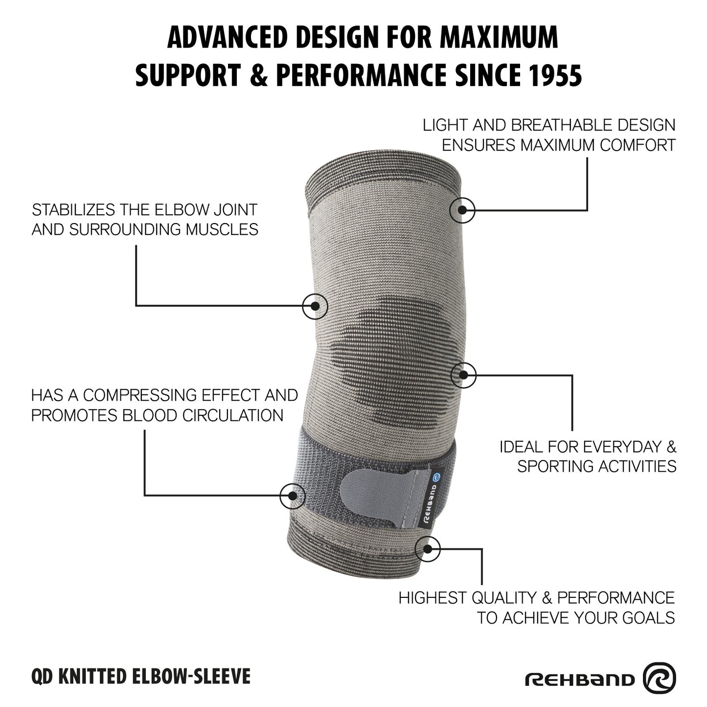 Rehband QD Knitted Elbow Support Grey || CLEARANCE