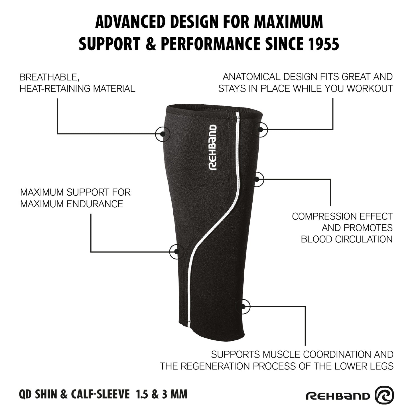 Rehband QD Shin & Calf Sleeve 1.5/3mm Black