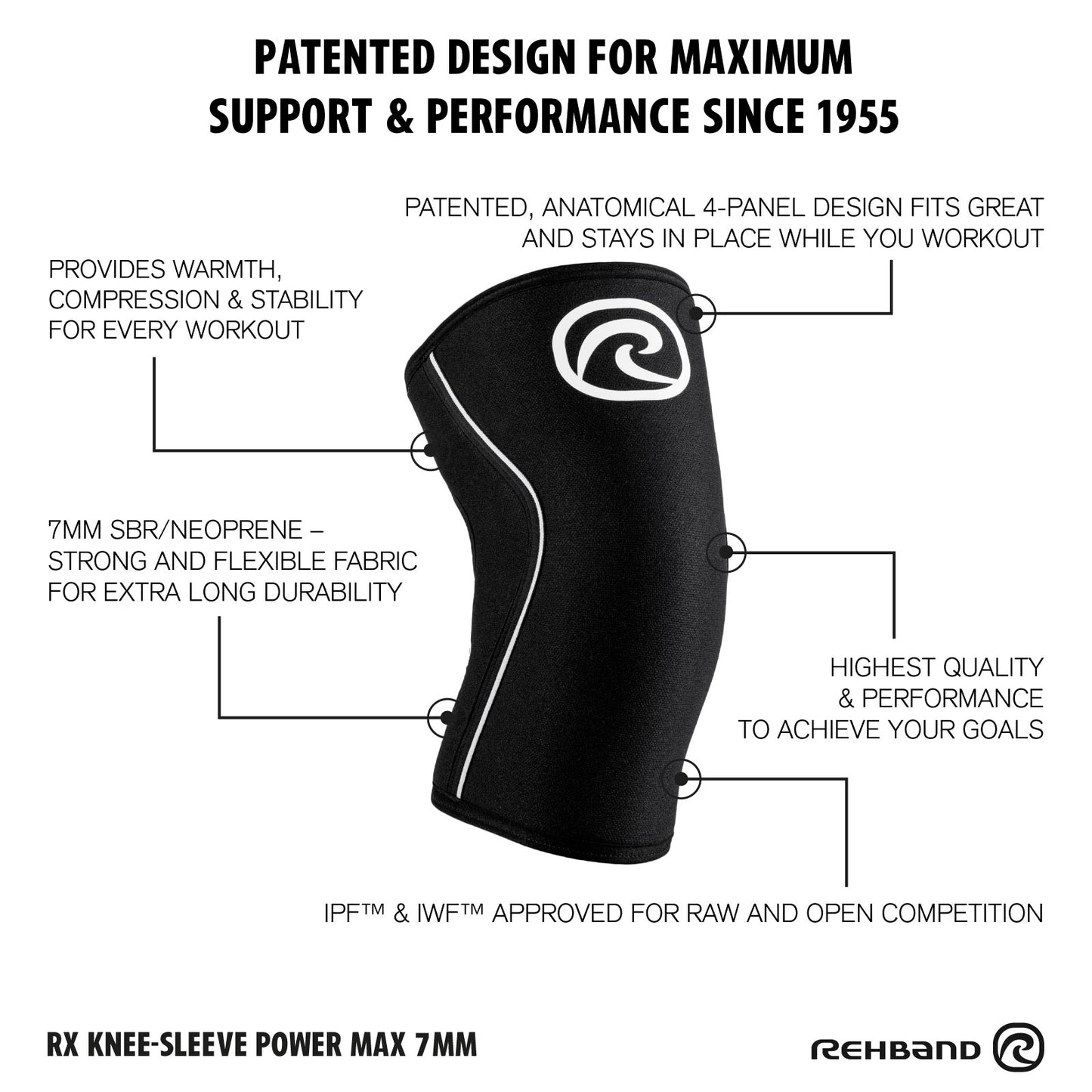 Rehband Rx Knee Sleeve Power Max 7mm Black
