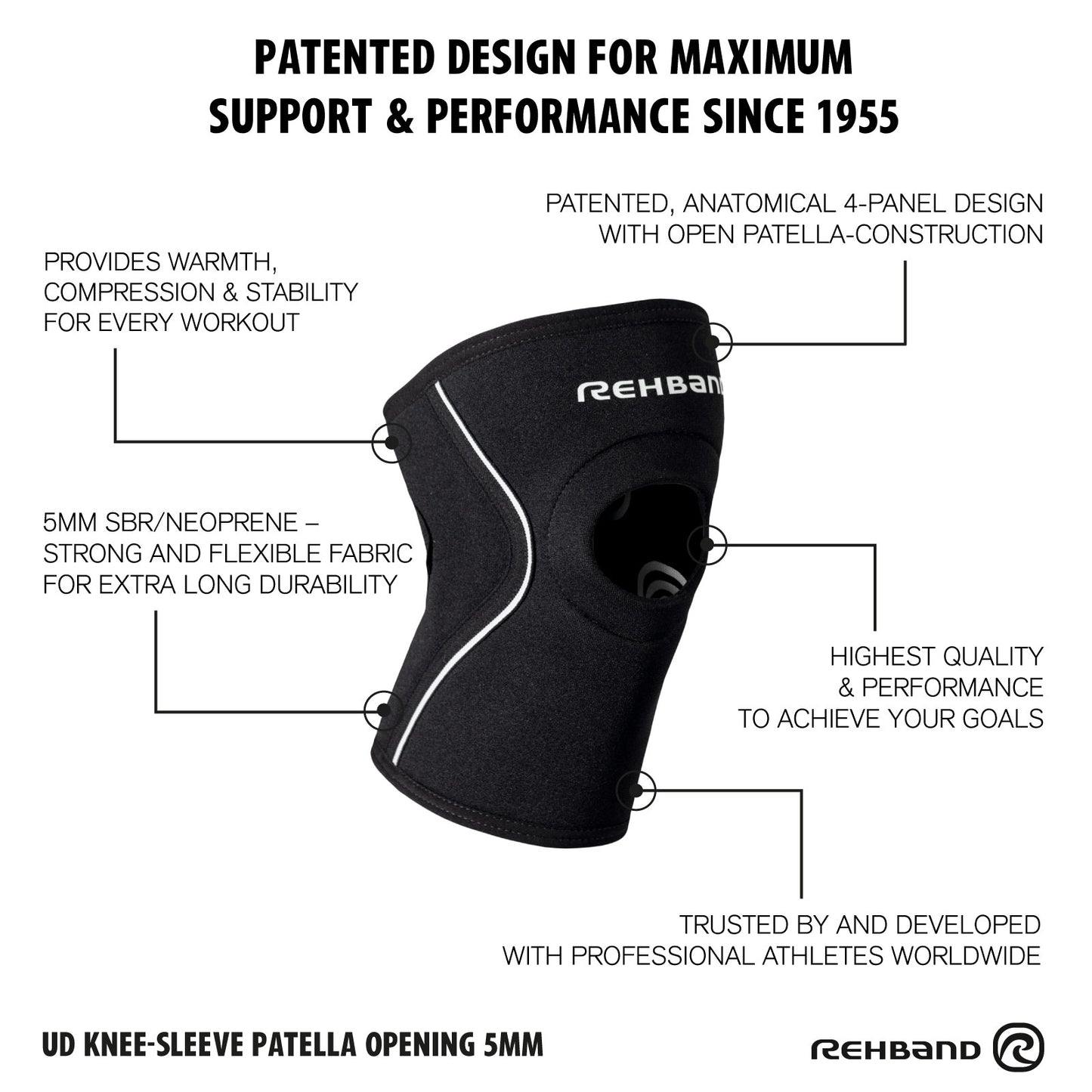 Rehband UD Knee Sleeve Patella Opening 5mm Black