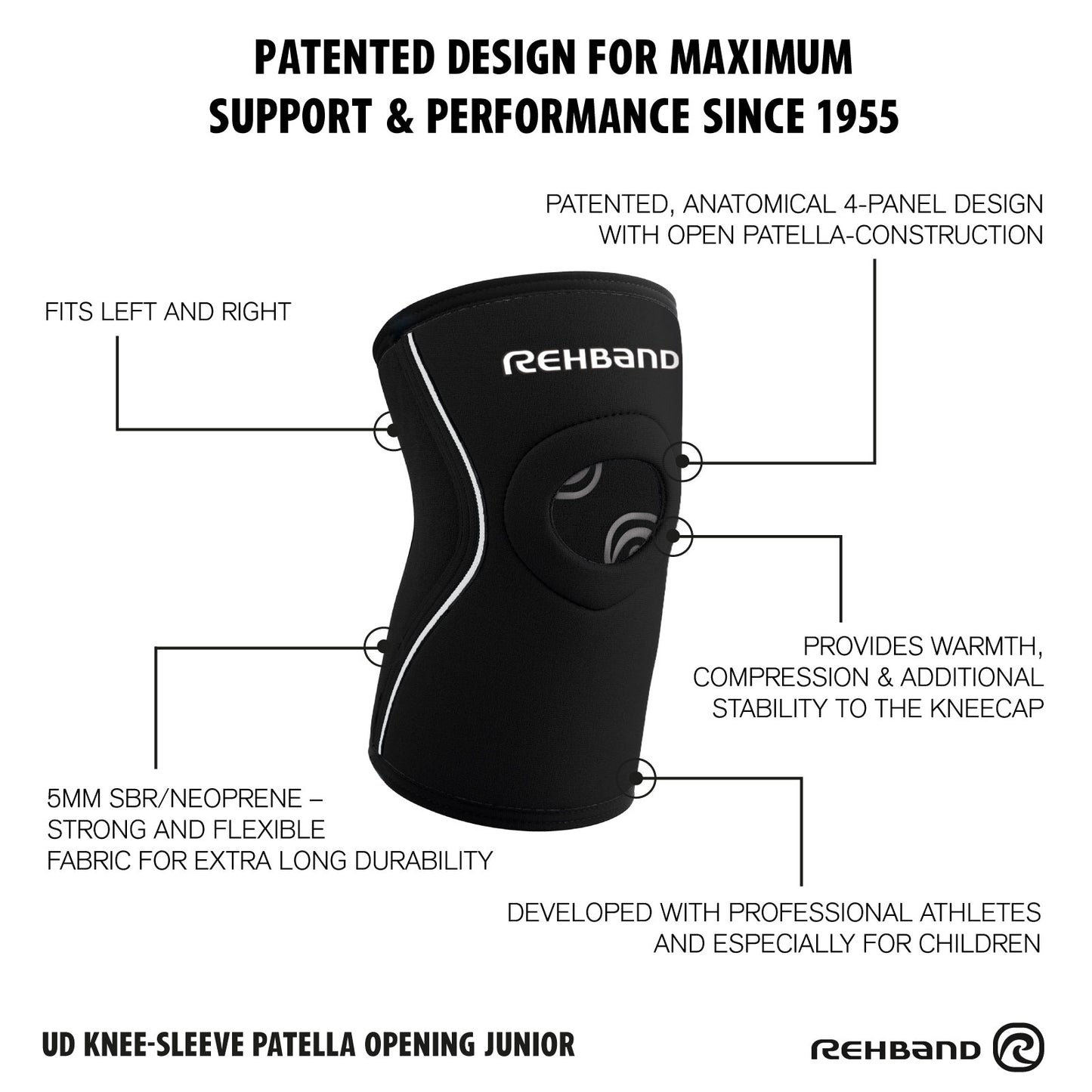 Rehband UD Knee Sleeve Patella Opening Junior Black
